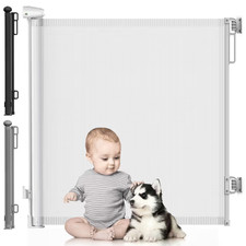 DIKOTS Retractable Baby Safety Gate White 140cm Wide 86cm Tall Pet Dog Stair