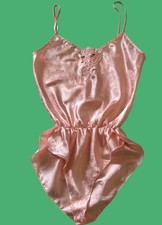 Vintage Ballet Pink Satin Teddie 80s 90s Silky One Piece Step In Romper Rose