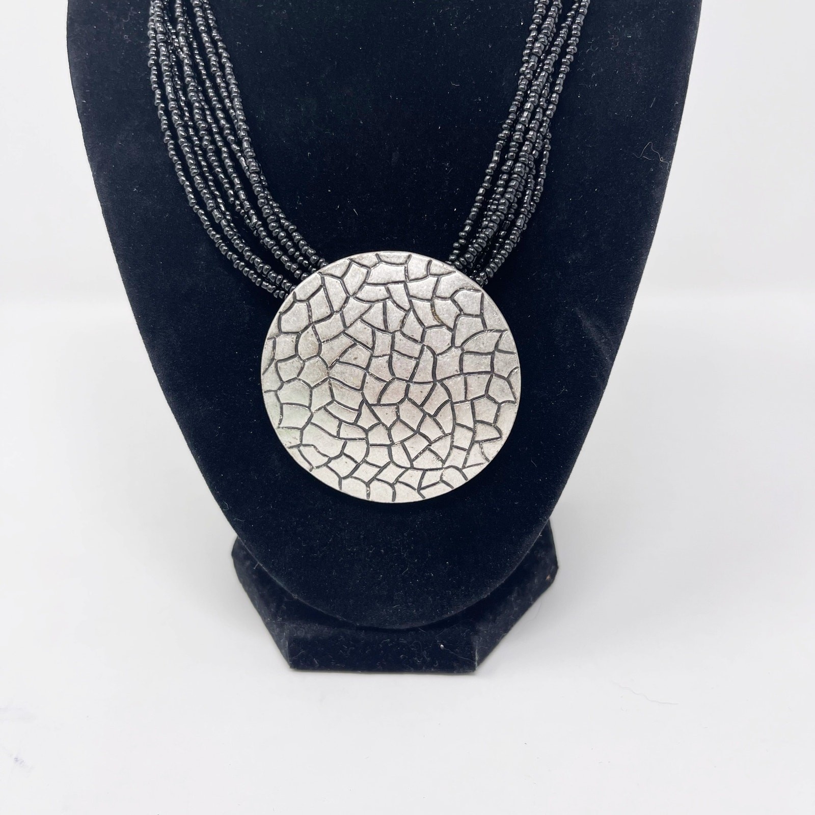 Multilayered Black Beaded Statement Necklace Hamm… - image 2