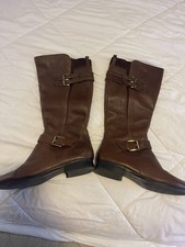 Naturalizer Women’s Brown Leather Knee High Riding Boots Zip Buckle Round Toe