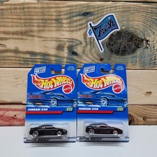 2 Hot Wheels 1997 Black Blue Card #443 FERRARI 348 Black w/Chrome 5 Dot Spokes