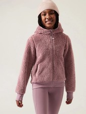 ATHLETA GIRL XXL 16 So Snug Sherpa Full Zip Hooded Jacket Thumbholes Rose Pink