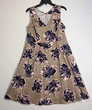 Lane Bryant Womens Sz 14 Tan Floral Print Sleeveless Dress V-neck Pleated