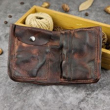 Men's Genuine Leather Bifold Wallet Vintage Natural Short Purse Coin Card Holder