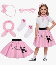 5 PC Pink 50's Poodle Skirt outfits Girl Size 8-10 YEARS HALLOWEEN/SCHOOL