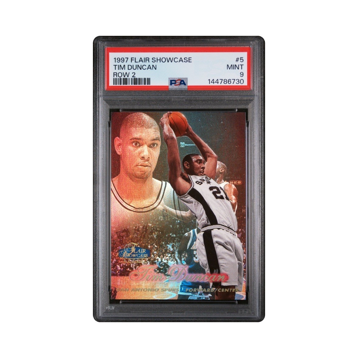 1997 FLAIR SHOWCASE #5 ROW 2 TIM DUNCAN ROOKIE CARD RC PSA 9