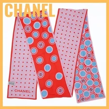 Chanel Scarf Coco Mark Dot Silk Pink Reversible