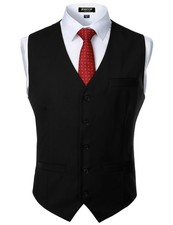 JEMITOP Men's Black Classic Slim Fit Dress Vest Formal Wedding Prom Business L