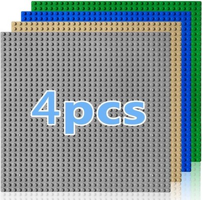 4 Pack 10x10 Building Baseplates Compatible with Major Brick Brands Multicolored