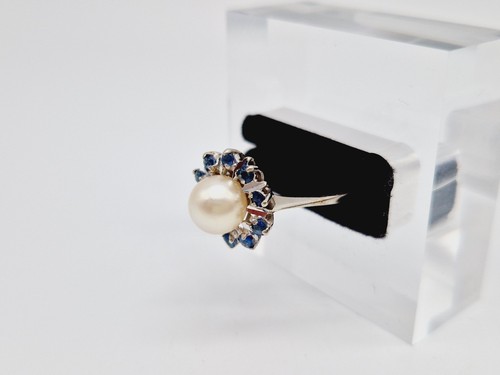 14 Karat Gold Perle Ring, 585er Gold, Antik Ring, Oro Giallo Anello, Saphir - Bild 6 von 6