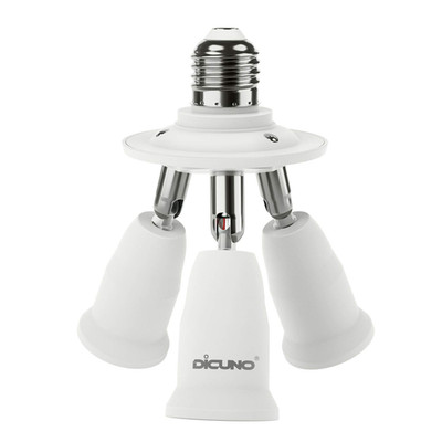 Dicuno 3-in-1 E26 Light Socket Splitter Adapter with Adjustable Bulb Holder