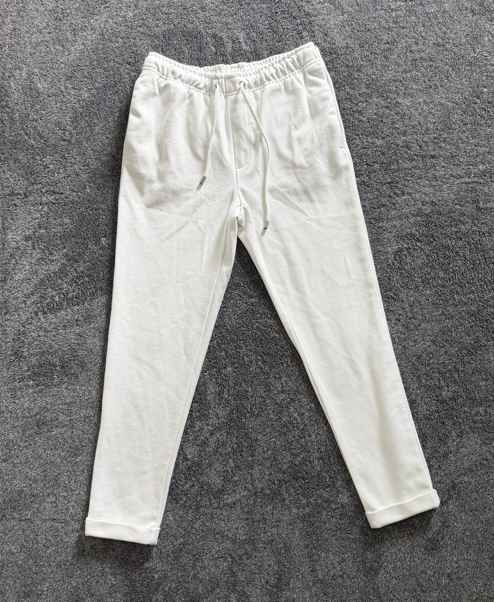 Zara Men White Sweatpants Joggers Size Small Elastic Waist