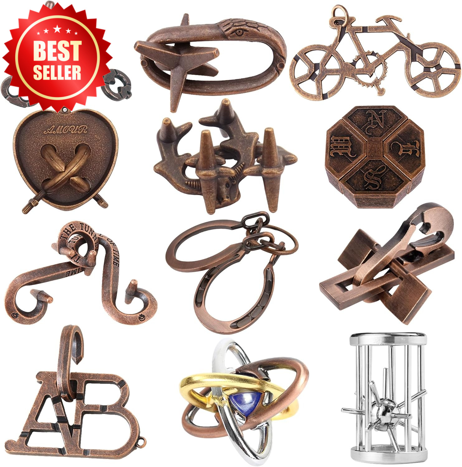 12 PC Metal 3D Brain Teaser Puzzles Set IQ Logic Game Adults Teens Gift US