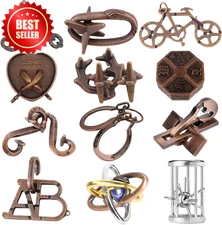 12 PC Metal 3D Brain Teaser Puzzles Set IQ Logic Game Adults Teens Gift US