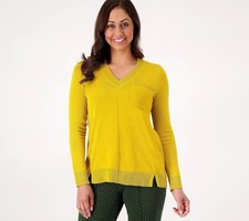 Isaac Mizrahi Live Size 2X V-Neck Sweater with Chest Pocket RICH GOLD A516294