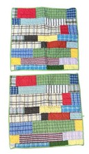 Set of 2 Pottery Barn Kids Euro Pillow Sham Madras Plaid Green Blue Red