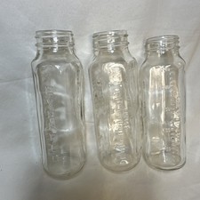 3 Vintage 8 oz. Clear Glass Baby Bottles EVENFLO made in USA