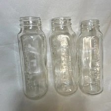3 Vintage 8 oz. Clear Glass Baby Bottles EVENFLO made in USA 