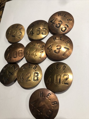 Vintage H.E.B. Brass Employee Badge Lot 10 California Estate Sale - Picture 3 of 11