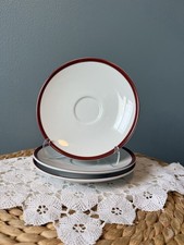 Williams Sonoma Brasserie Maroon Red Rim Saucers Set 2 + 1 Cracked Bonus Japan