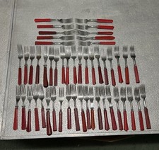 LOTE DE 50 HORQUILLAS VINTAGE ROJO BAQUELITA CATALINA MANGO UTENSILIO