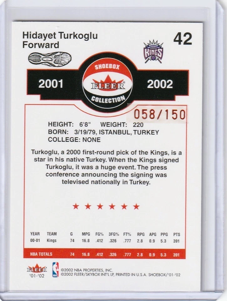 2001-02 Fleer Shoebox Colección Huella/150 Hedo Turkoglu Hidayet #42 Foto 2 de 2