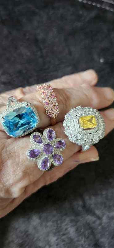 4 Size 11 Sterling Silver JTV Rings Citrine Blue Topaz Amethyst Diamond Simulant