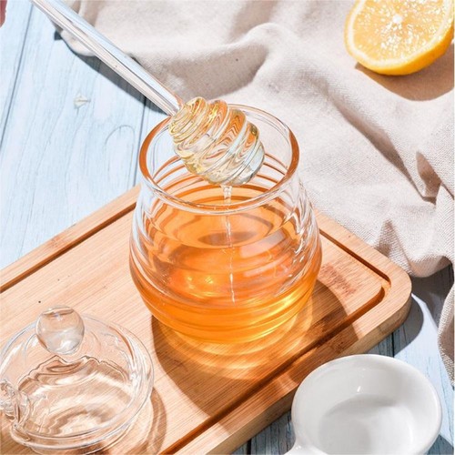 Honey Pot Transparent Honeycomb Tank with Dipper and Lid Kitchen Glass Honey Jar - Picture 3 of 13