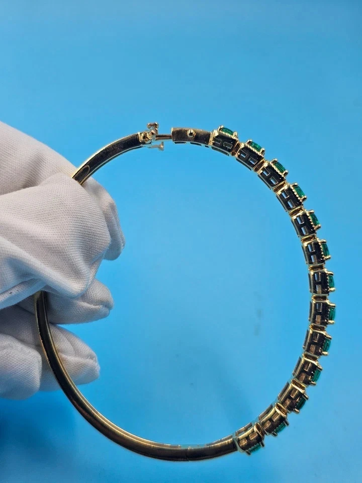 5Ct Round Lab-Created Emerald Women's Bangle Bracelet 14K Yellow Gold Plated 7" - Image 4 of 4