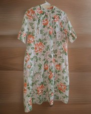 VTG Smart Time House Dress Womens Sz L 12 Snap Front Floral Peach Grannycore