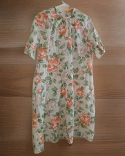 VTG Smart Time House Dress Womens Sz L 12 Snap Front Floral Peach Grannycore