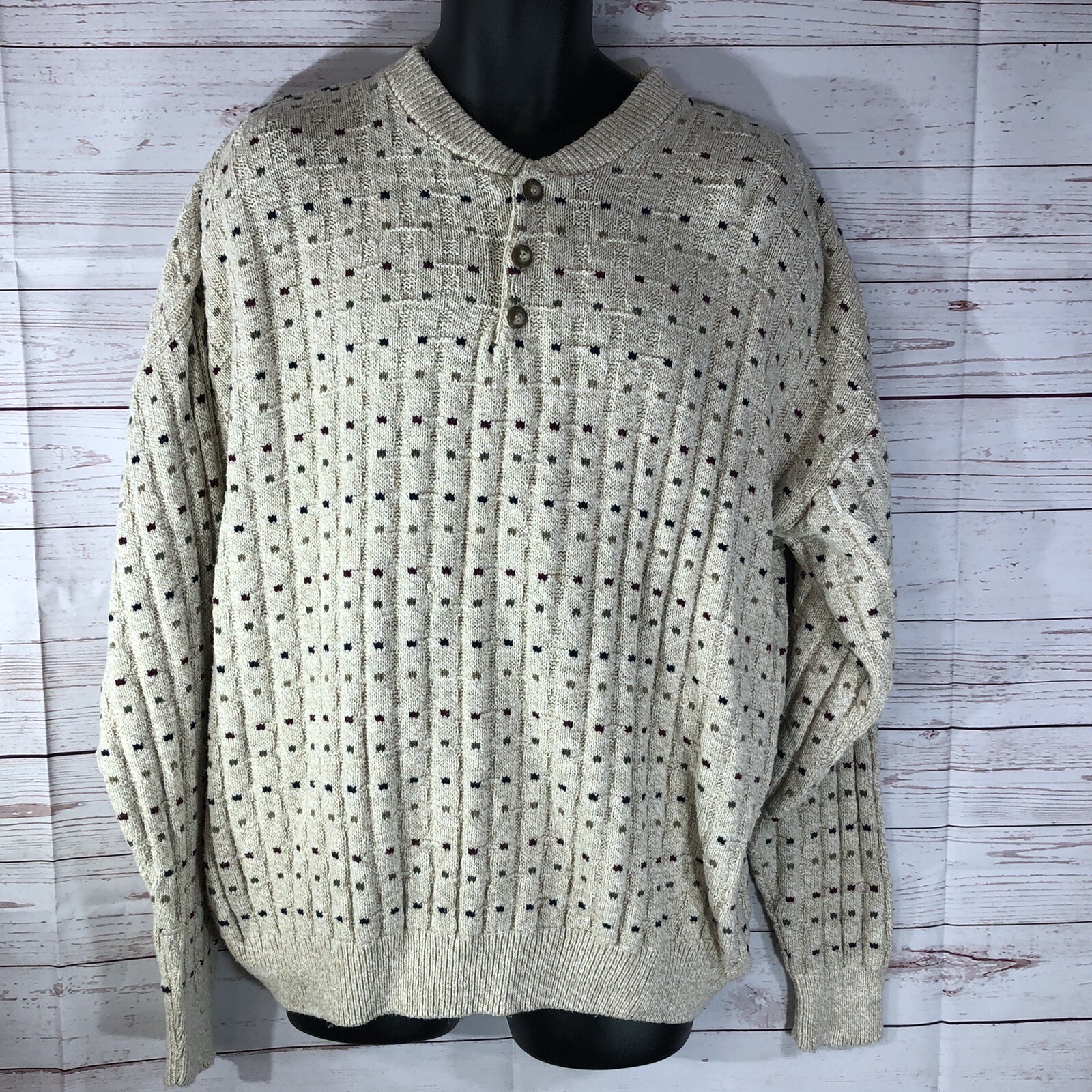 Metrics Mens Knit Sweater Size X-Large Beige w/ m… - image 2