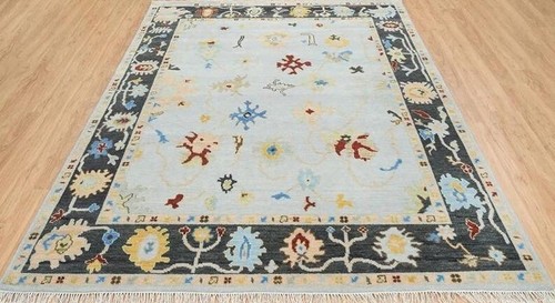 Oushak Lt.Blue/D.Grey Contemporary Hand-Made Turkish Rugs to decor living area. - Picture 2 of 10
