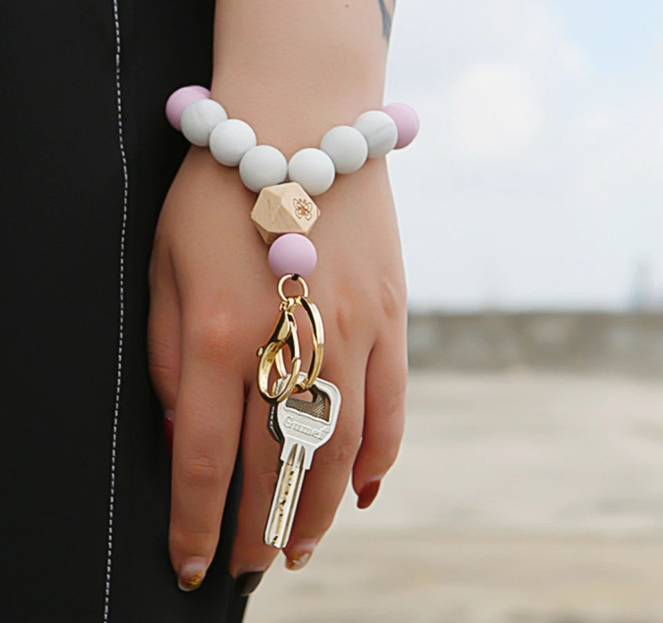 Pulsera pulsera con cuentas de silicona llavero brazalete llavero manos libres monedero regalo Foto 3 de 4