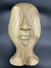 Indonesian Bali Wood Carved Face Mask Sculpture Wall Folk Art PreOwned
