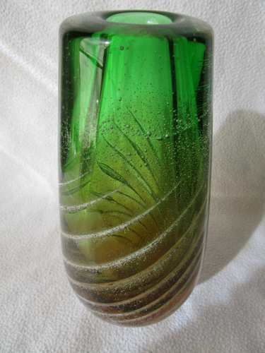 Murano Glas dickwandige Vase Überfang braun/grün weiße Schlieren 23cm hoch 2560g - Picture 4 of 9