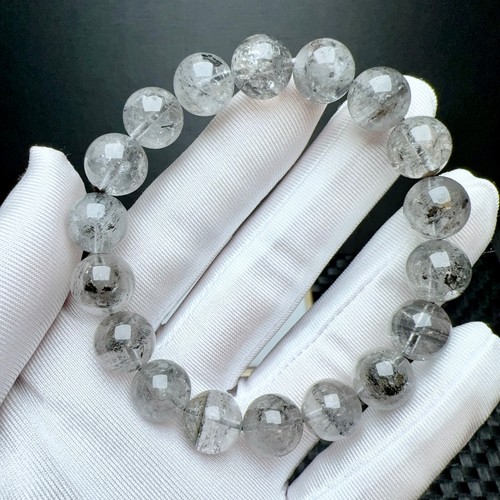 11.5mm Natural Skeletal Quartz Crystal Tibetan Herkimer Point Drill Bracelet - Picture 4 of 6