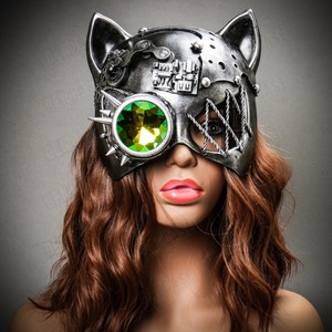 Kitty Gatto Cat Steampunk Cosplay Masquerade Party Mask Goth Goggles Silver Ebay