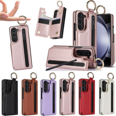 For Samsung Galaxy Z Fold 6 5 4 3 Ring Case Wallet Leather Cover With Pen Holder