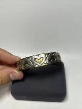 Designer Jeep Collins Brass & Sterling Silver Heart Hammered Cuff Bracelet