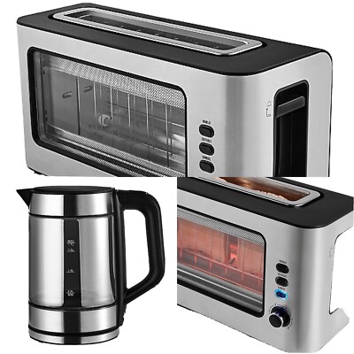 glass kettle and toaster Stainless Steel Glass Fronted 2-Slice Toaster  UK
