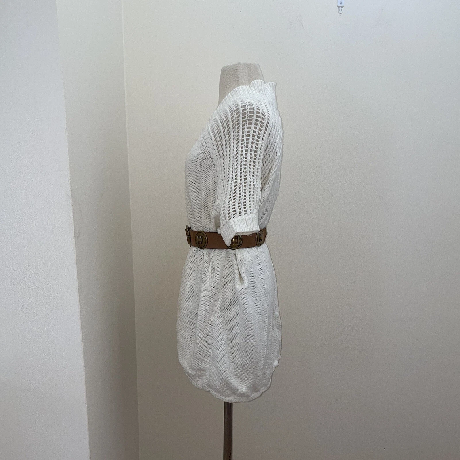 lole bohemian crochet cable open knit with belt sweater