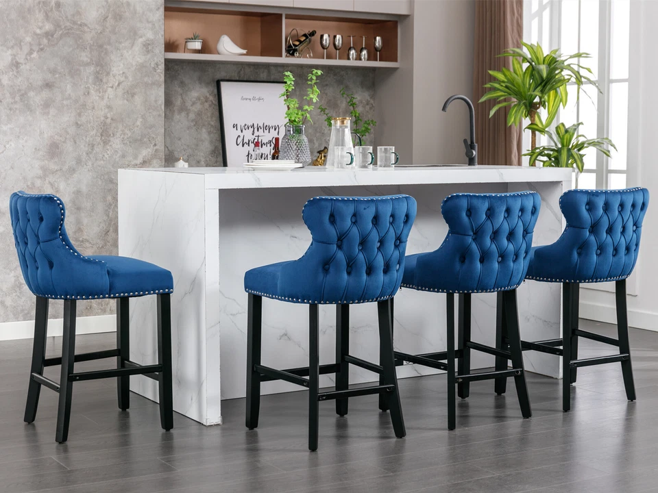 Barstools 27'' Counter Height Chairs Set of 2 Velvet Kitchen Island Dining Chair - Image 3 of 4