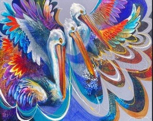 Fabric - Australiana - De Gillett Cox Pelicans In Flight - Picture 1 of 2