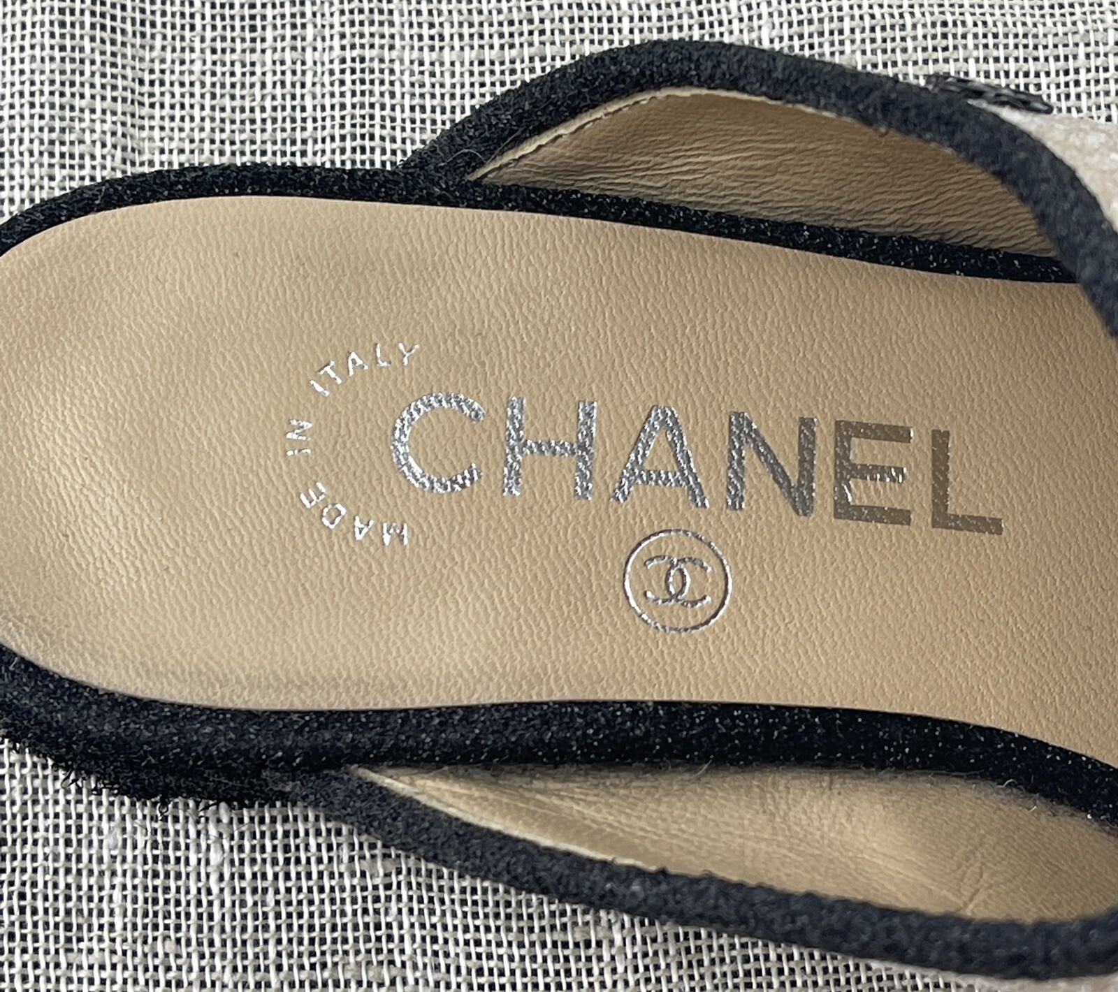 CHANEL Glitter Cap Toe Mules Interlocking - image 4