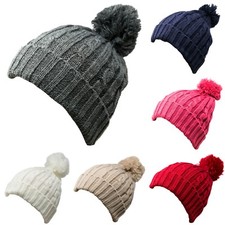 Pom Pom Winter Cable Knitted Beanie Hat Stretch Fit Men Women Baggy Slouchy Cap
