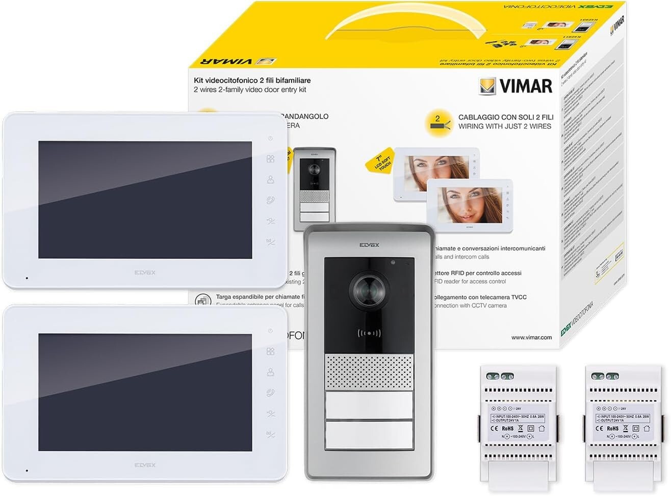 VIMAR K42931 KIT VIDEOCITOFONO MULTIFAMILIARE 7" 2 FILI 2F RFID ALIMENTATORE DIN