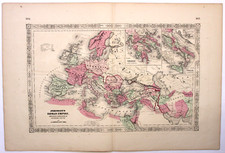IMPERO ROMANO, IMPERIUM ROMANORUM LATISSIME PATENS antica mappa colorata a mano 1866