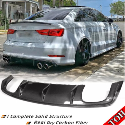 REAL CARBON Rear Bumper Diffuser Lip Spoiler For Audi A3 S3  Sline Sedan 2013-16