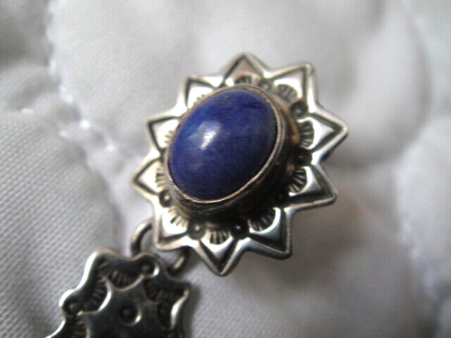 RAYMOND CORIZ KEWA Hand-Stamped Sterling & Lapis DANGLE CROSS POST EARRINGS - Picture 10 of 12